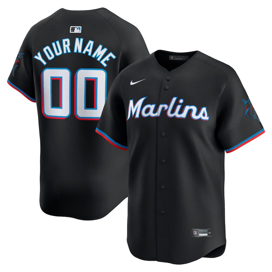 Men Miami Marlins Nike Black Alternate Limited Custom MLB Jersey->customized mlb jersey->Custom Jersey